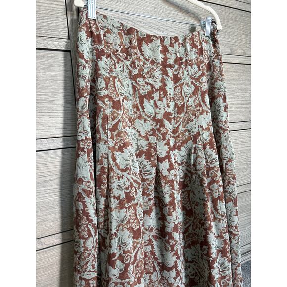 Peruvian Connection | Brown/Green 100% Silk Flared A Line Midi Skirt | 12 - Picture 5 of 12